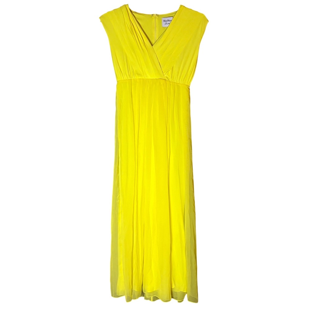 Max Mara Shine Maxi Dress Womens Size 10/44 Euro Yellow Sleeveless Pleated